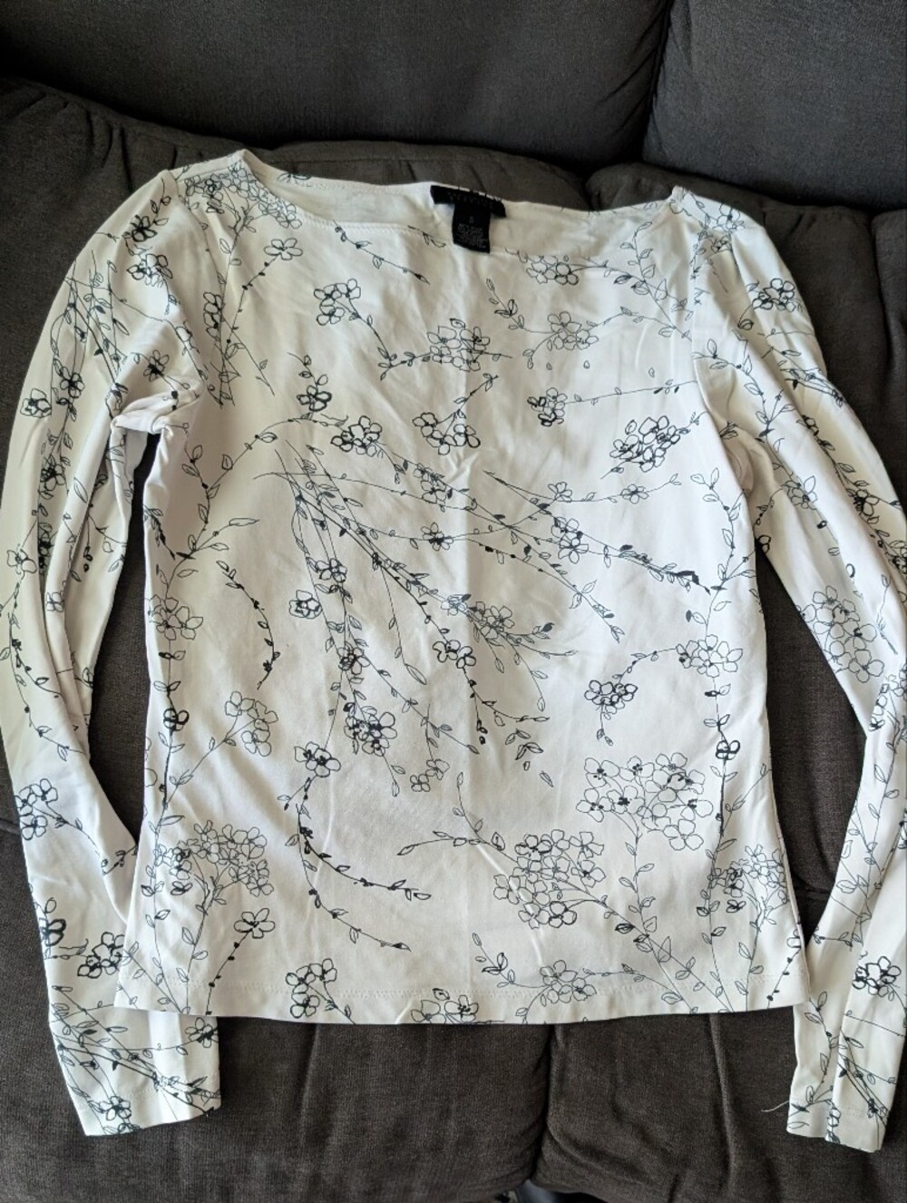 The Limited White Long-Sleeve Tee with Black Floral Sketch Print